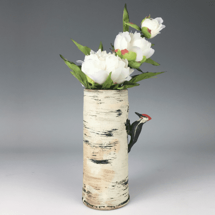 Woodpecker Birch Vase
