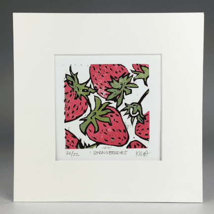 "Strawberries" Matted Woodblock Print