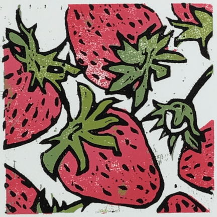 Alternative view of "Strawberries" Matted Woodblock Print