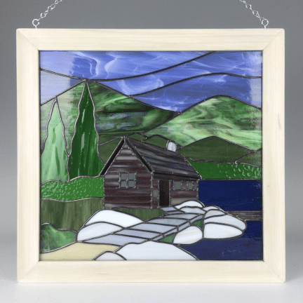 Stained Glass "Cabin on the Lake" Panel