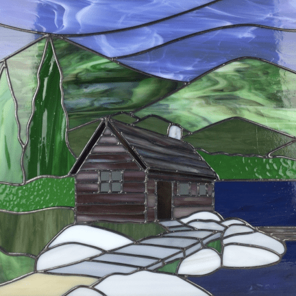 Alternative view of Stained Glass "Cabin on the Lake" Panel