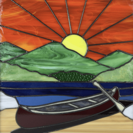 Alternative view of Stained Glass "Canoe on Sunset Lake" Panel