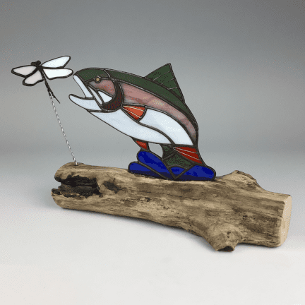 Stained Glass Trout on Driftwood