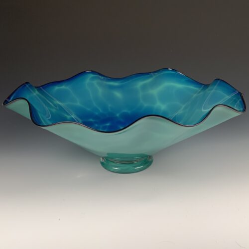 Large Turquoise Handblown Glass Bowl