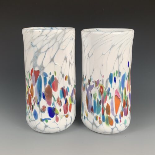Colorful Handblown Glass Tumbler - White