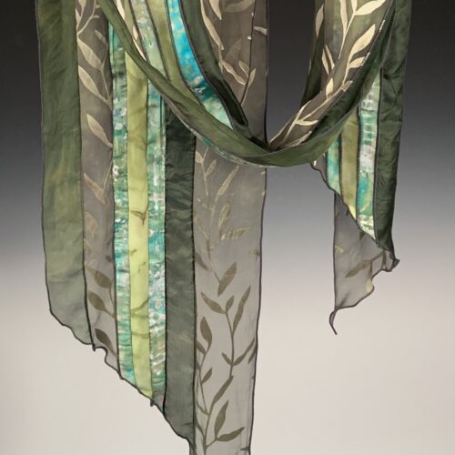 Hand Dyed Silk Collage Scarf - Olive Green