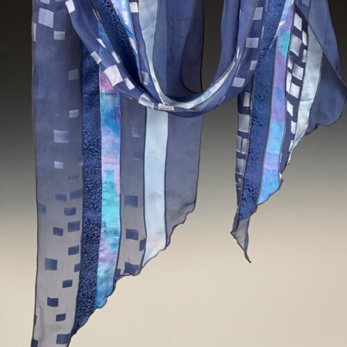 Hand Dyed Silk Collage Scarf - Blue Squares