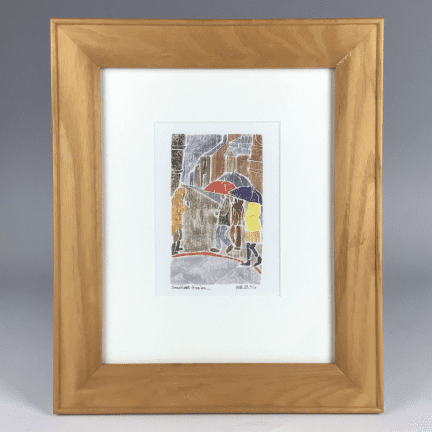"Sometimes It Rains" White Line Woodcut Print