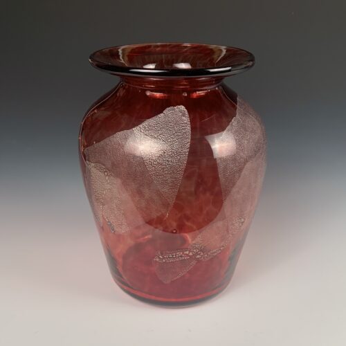 Copper Ruby Glass Vase with Silver Leaf