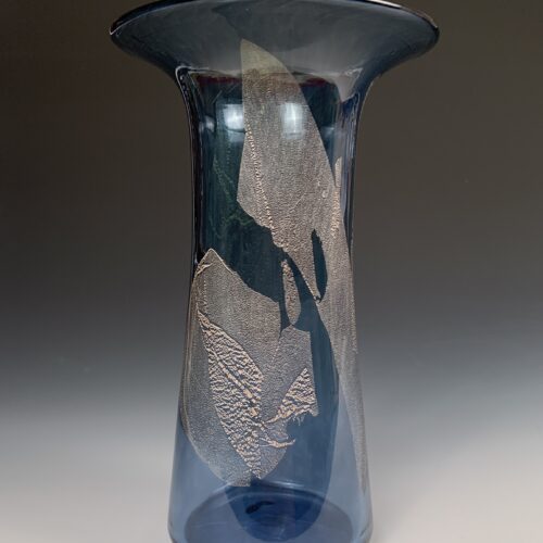 Alternative view of Blue Glass Vase with Silver Leaf