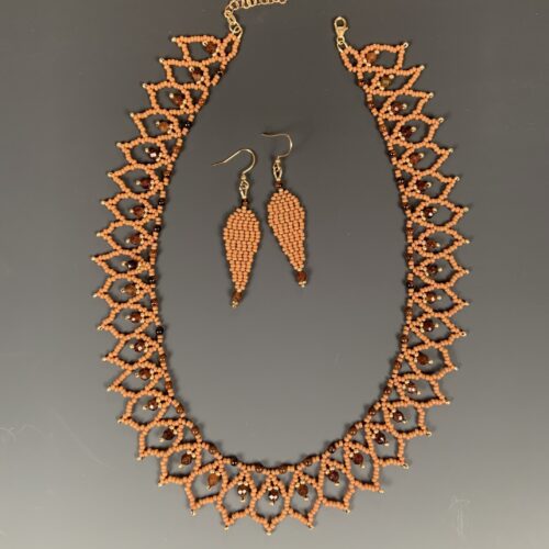 Woven Obsidian and Hessonite Garnet Set