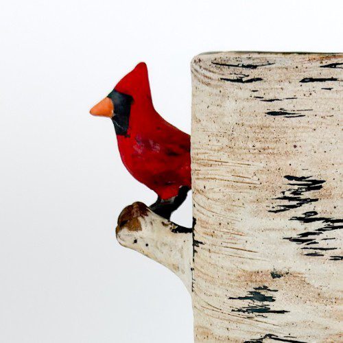 Alternative view of Ceramic Birch Bark Cardinal Vase