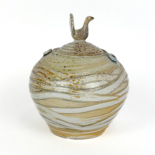Alternative view of Round Vessel with Peacock Lid