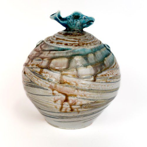 Round Lidded Vessel w/ Fish