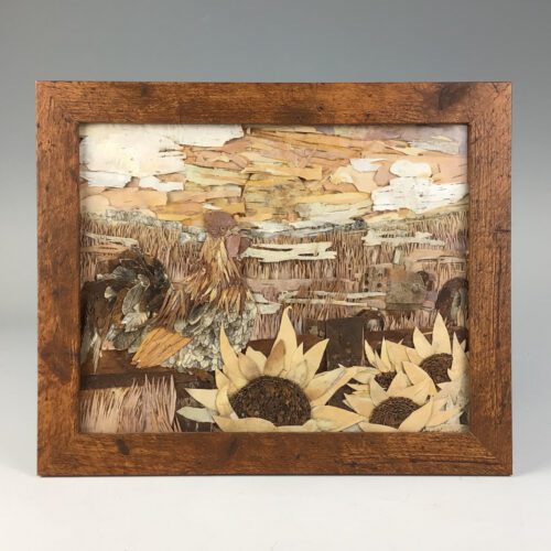 "Sun it Rises" Framed Birch Bark Collage