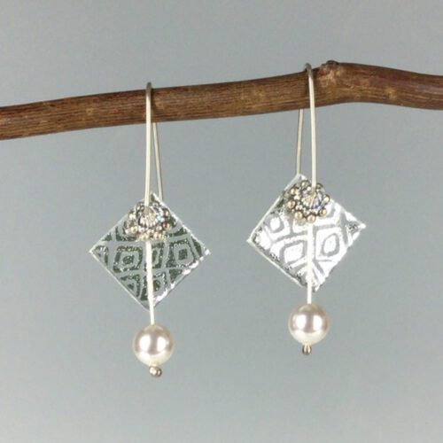 Dichroic Glass Earrings with Pearls