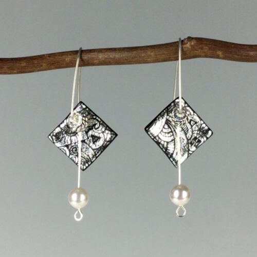 Dichroic Glass Earrings with Pearls