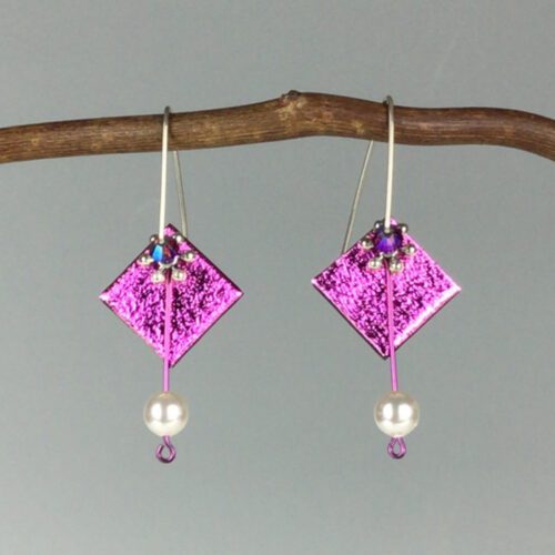 Dichroic Glass Earrings with Pearls