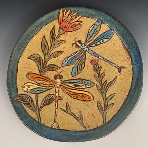 Hand Carved Platter with Dragonflies