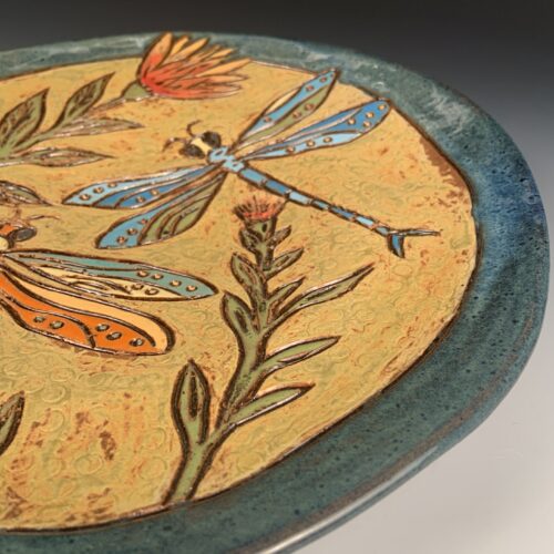 Alternative view of Hand Carved Platter with Dragonflies