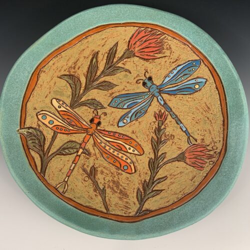 Hand Carved Platter with Dragonflies