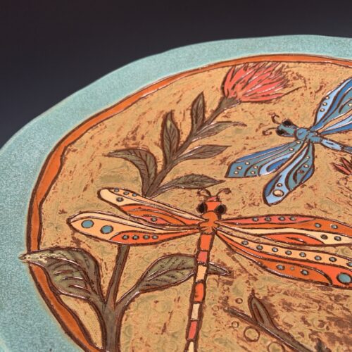 Alternative view of Hand Carved Platter with Dragonflies