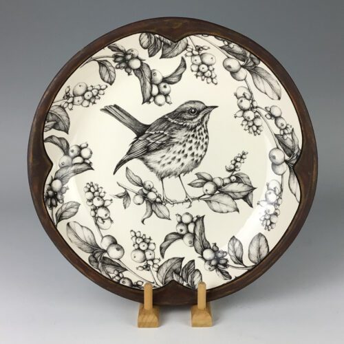 Round Platter with Hermit Thrush