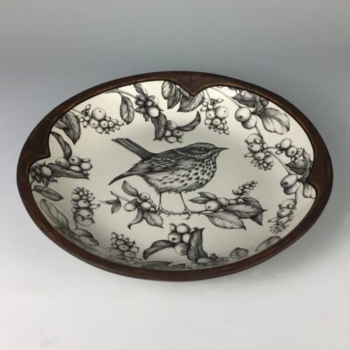 Alternative view of Round Platter with Hermit Thrush