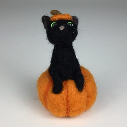 Felted Cat in Pumpkin