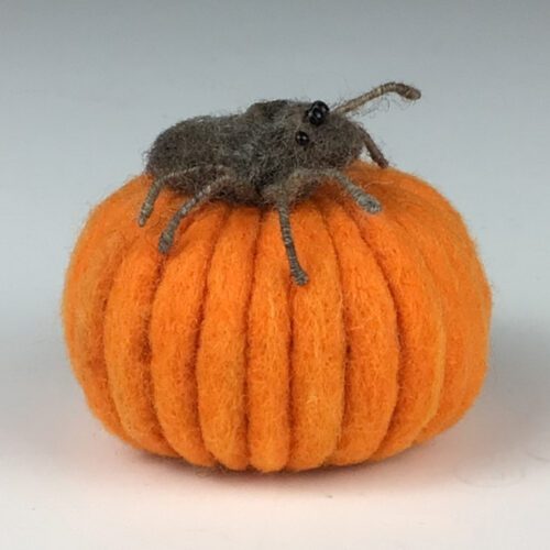 Wool Felted Pumpkin with Jumping Spider - Image 2