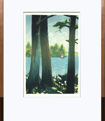 Alternative view of “Pines of Winnipesaukee" Woodblock Print
