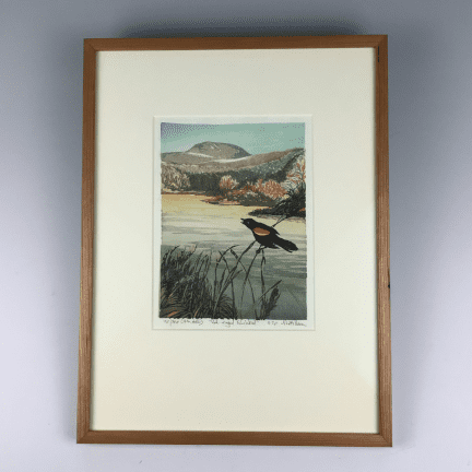 Alternative view of “Red Winged Blackbird" Woodblock Print