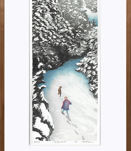 Alternative view of “Winter Walk" Woodblock Print