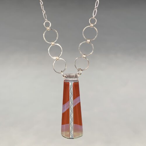 Red and Soft Teal Glass Pendant