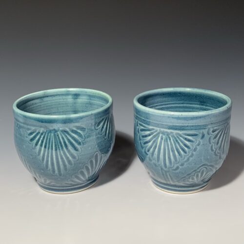 Teal Blue Carved Teabowl