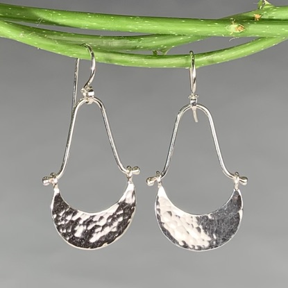 Hammered Sterling Moon Drop Earrings