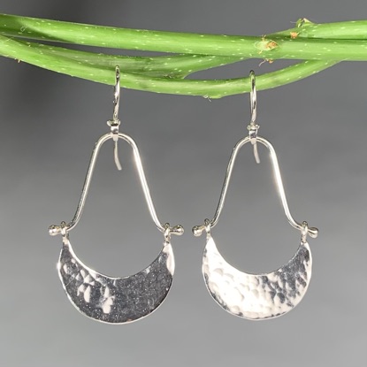 Alternative view of Hammered Sterling Moon Drop Earrings