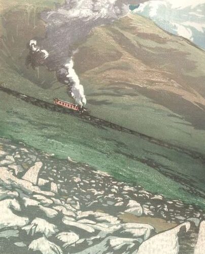 "Cog Railway" Woodblock Print