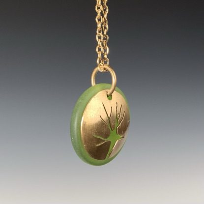 Alternative view of Tree of Life Pendant with Green Frosted Glass
