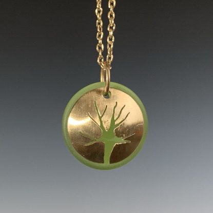 Tree of Life Pendant with Green Frosted Glass