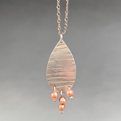 Textured Silver Teardrop Pendant with Pearls