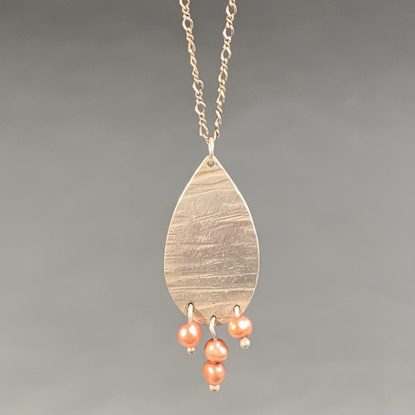 Alternative view of Textured Silver Teardrop Pendant with Pearls