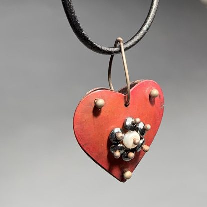 Alternative view of Copper Heart with Pearl and Hematite