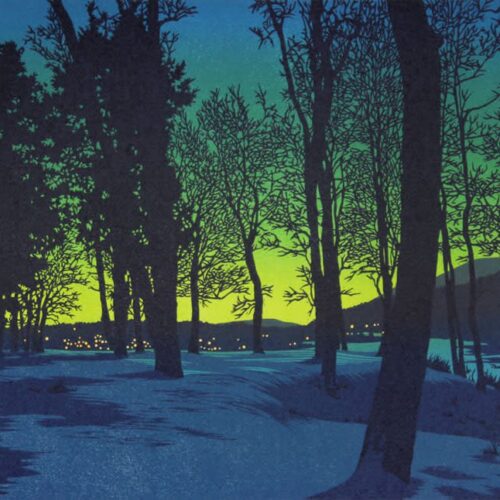 "Twilight Village" Linocut Print