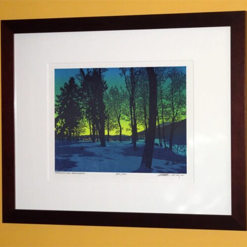 Alternative view of "Twilight Village" Linocut Print