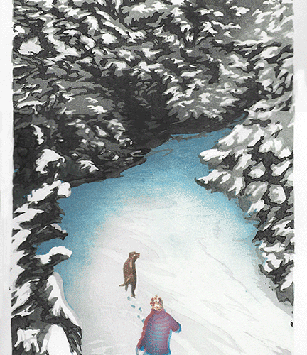 “Winter Walk" Woodblock Print