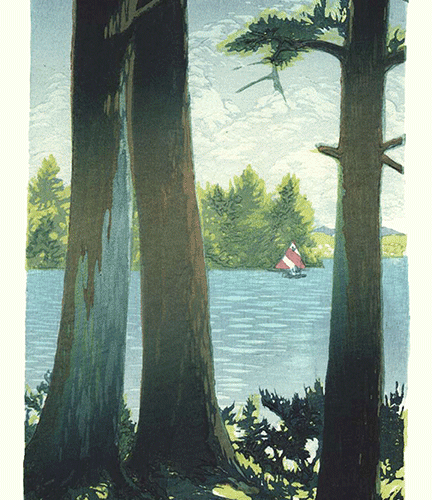 “Pines of Winnipesaukee" Woodblock Print